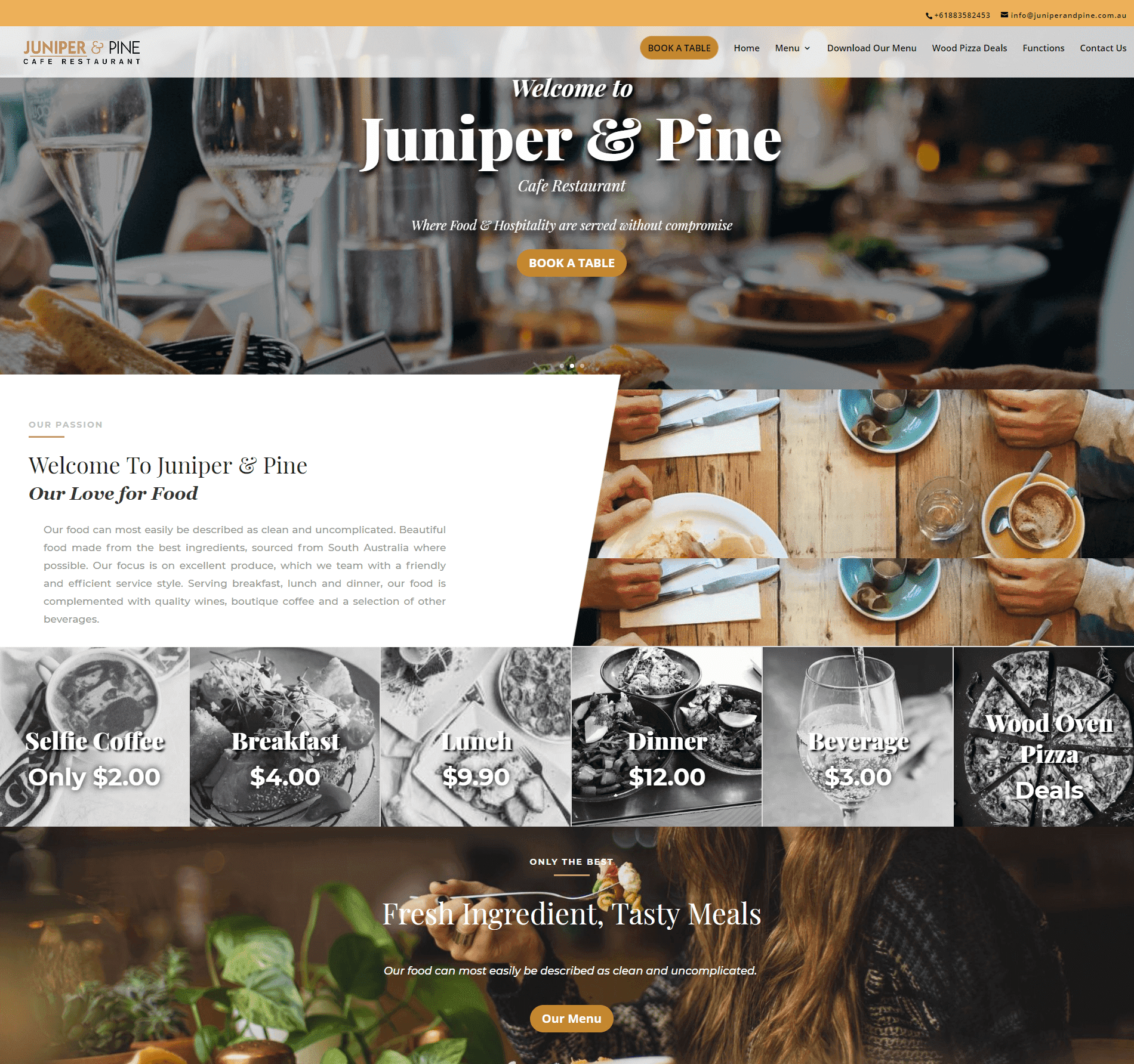 Juniper and Pine WordPress Based Restaurant Website